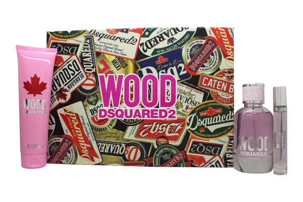 DSquared2 Wood For Her Gift Set 100ml EDT + 10ml EDT + 150ml Shower Gel