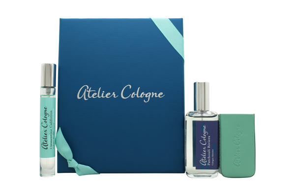 Atelier Cologne Gift Set 30ml Patchouli Riviera Cologne Absolue (Pure Perfume) + 10ml Clémentine California Cologne Absolue (Pure Perfume) + Leather Case