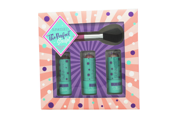 Sunkissed The Perfect Sculpt Gift Set 4 Pieces (1 x 8.5g Contour Stick 1 x 8.5g Blush Stick 1 x 8.5g Highlight Stick 1 x Blending Brush) - Angelify Beauty
