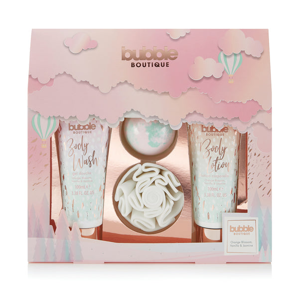 Style & Grace Bubble Boutique Gift of Glow Set 100ml Body Wash + 100ml Body Lotion + 80g Bath Fizzer + Shower Flower - Angelify Beauty