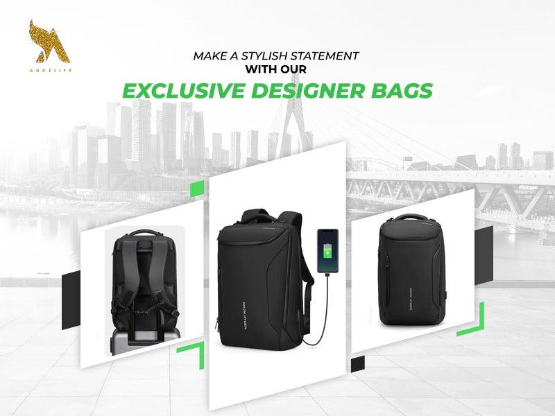 ***Angelify*** New Professional Business Travel Anti-Theft Waterprof Pouch USB Interface Designer Men Multifunctional Laptop Backpack - 17.3 inches