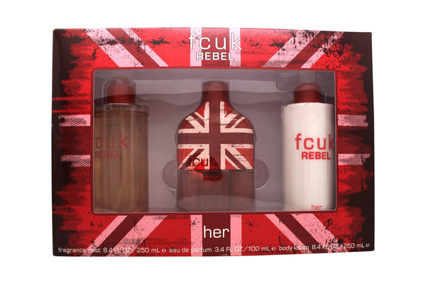 FCUK Rebel For Her Gift Set 100ml EDT + 250ml Body Lotion + 250ml Fragrance Mist - Angelify Beauty