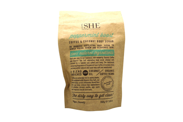 Om She Aromatherapy Peppermint Boost Coffee & Coconut Body Scrub 200g - Angelify Beauty