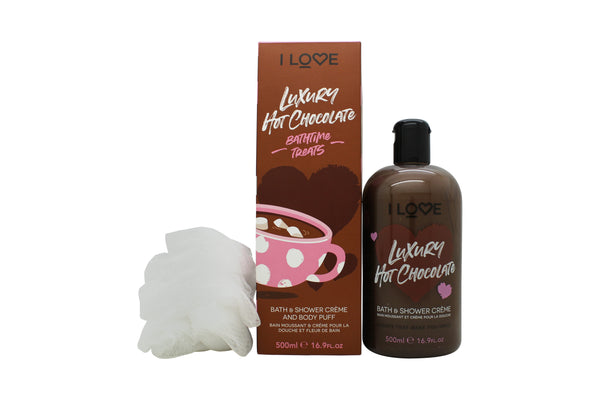 I Love...Chocolate Bathtime Treats Gift Set 500ml Bath & Shower Créme + Body Puff